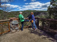 IMG 3535-HDR  North of Sedona in Oak Creek Canyon, Laura tries to toss her mother over the railing at one of the overlooks.  Fortunately she wasn't successful.