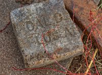 IMG 5692-HDR(3)  One of many old clay bricks.  Looks like they may have been made in Los Angeles, Californai.