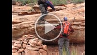 Video  "This is one of those places where a little piece of line would sure help."  Note to the team:  bring a 30 ft. rope next time.  It looks so easy from down below;  but wait 'til the shot from above.  And remember, it's 4 old codgers from 75 to 80 years old!