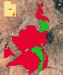 BEMap1a  Bears Ears National Monument is in the southeast corner of Utah (see inset).  As orginally established at the request of five Native American governments from existing federal public lands by President Obama (O'Bears Ears NM) under the Antiquities Act of 1906, it spans 1.3 million acres comprised of both the green and red areas on this map.  President Trump, for reasons yet to be made public, has issued a Presidential Proclamation that would reduce this National Monument by over 1.1 million acres (85%) to the two green areas on this map (T'Bears Ears NM).  This action is currently being challenged in the courts.  Map source  here  (if you take this link, use the "Back" button in your browser to return to this photo album).