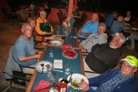 IMG 8349-HDR  Monday night's dinner at Cliff Dwellers along 89A.  Clockwise from the left:  Phil, Kris, Silke, Ed, Jan, BobE & BobF.  Don was the photographer.