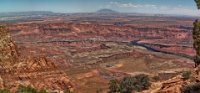 IMG 8704-HDR(3) stitch  A composite panorama taken looking north showing Lake Powell (upper left corner), Navajo mountain (top middle), Colorado River, Lee's Ferry, the road into Lee's Ferry and the Paria river.