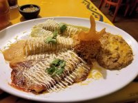 Resized 20181023 154631 3953  On the way back to the Valley, we stopped at Mi Casa Restaurant in Benson for late lunch/early dinner.  This is one of our favorite "apres-hike" eateries.  We both ordered enchilada banderos which is three diferent types of enchiladas in three different sauces and with rice and beans.  Mi Casa is a little hole in the wall, mom and pop Mexican restaurant, but they serve their delicious dishes in the most artistic presentations we have seen in Mexican restaurants. Photo by Suzanne.