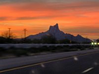 IMG 4758-HDR  On the drive back to Phoenix, we are treated to a beautiful sunset.  Don took this picture of Picacho Peak out the front windshield.